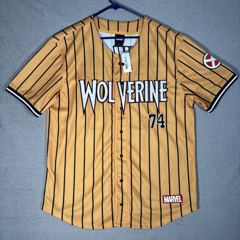 NWT Wolverine Baseball Jersey Men's Size XL Yellow Black Stripe Marvel Box Lunch